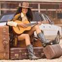DREAM PAIRS Women's Cowboy Boots Mid Calf Cowgirl Boots Square Toe Chunky Heel Embroidery Stitched Western Boots, Size 7.5,Brown