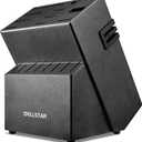 18-Slot Kitchen Knives Block, WELLSTAR Large Capacity Natural Wooden Knife Holder without Knives  Modern Hard Wood Counter-top Knife Storage with Built-in 2-Stage Knife Sharpener - Black