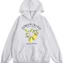 SweatyRocks Women's Drawstring Lemon Graphic Hoodies Fleece Sweatshirts Fall Fashion Pullover Sweaters (XL)