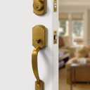 1 Pack Antique Brass Front Door Handle and Deadbolt Set Reversible Lever Entry Handleset with Lock and Key Single Cylinder