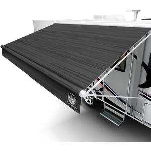 RV Awning Fabric Replacement 16ft  Camper Awning Replacement, 19.5oz Heat-Sealed Vinyl, UV & Weatherproof, Sunproof, Universal Outdoor Canopy for RVs, Campers, Trailers & More  Heavy-Duty (PureBlack)