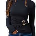 Pink Queen Women's Chic Top Long Sleeve Mock Neck Shirts Metal Ring Decor Ruched Slim Fit Tee M