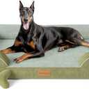 XXL Dog Bed for Extra Large Dogs, Giant Orthopedic Dog Bed with Cooling Gel Memory Foam, Waterproof Pet Bed with Removable Washable Cover, 53" Pet Sofa bed Dutch Velvet with Bone Toy, Dark Green