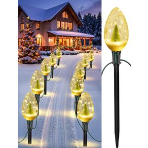 Brightever Jumbo C9 Pathway Christmas Lights Outdoor, 2-Pack Total 16FT 10 Large LED Bulbs Waterproof Plug-in Christmas Decorations, Jumbo Walkway Lights for Outside Garden Yard Decor - Warm White