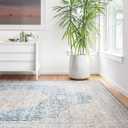 Loloi Layla Collection LAY-07 Blue/Tangerine 7'-6" x 9'-6" .13" Thick Area Rug, Soft, Durable, Vintage Inspired, Distressed, Low Pile, Non-Shedding, Easy Clean, Printed, Living Room Rug
