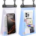 2 Pack Large Waterproof Phone Pouch, IPX8 Double Sealing Floating Waterproof Bag for iPhone 17 16 15 14 Pro Max Sumsang S25 S24 Google All Devices (White+Blue)