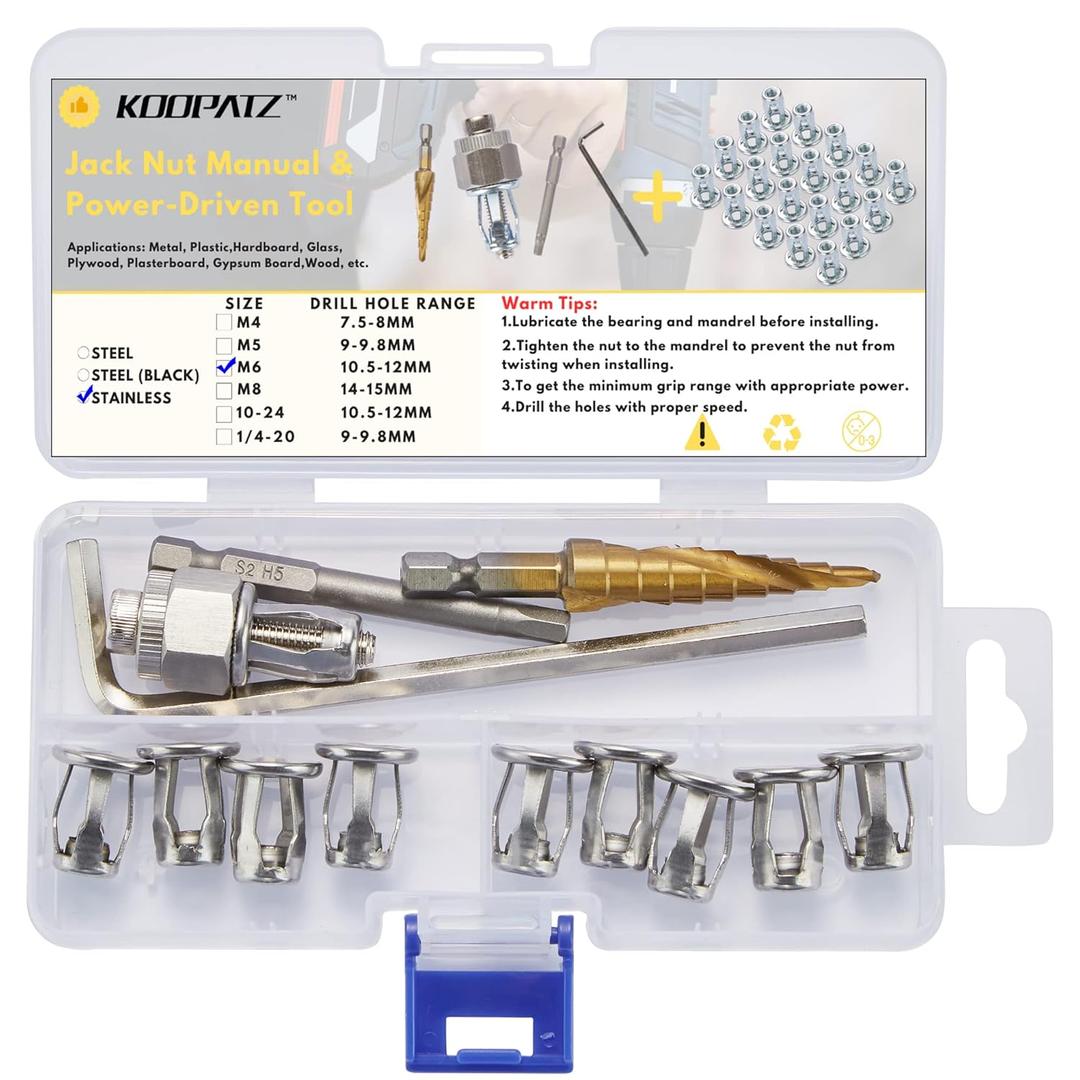 Stainless Steel M6 Jack Nut with Installation Tool Threaded Insert Petal Nuts Nutserts Jacknut Srew Anchor Spider Rivnut Blind for Plastic Polywood Pressboard Hardboard