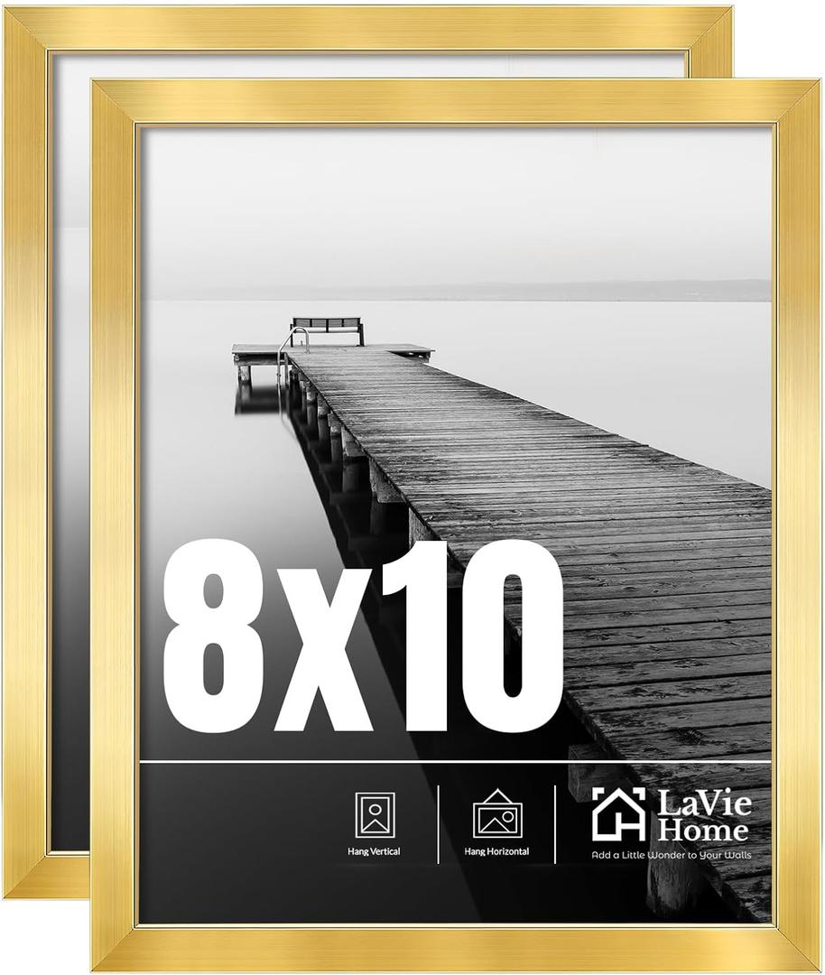 LaVie Home 8x10 Picture Frame 2 pack, Display Pictures 8 x 10 Frame, 8x10 Gold Photo Frame with HD Plexiglass, Display Frame for Vertical or Horizontal, Classic Collection