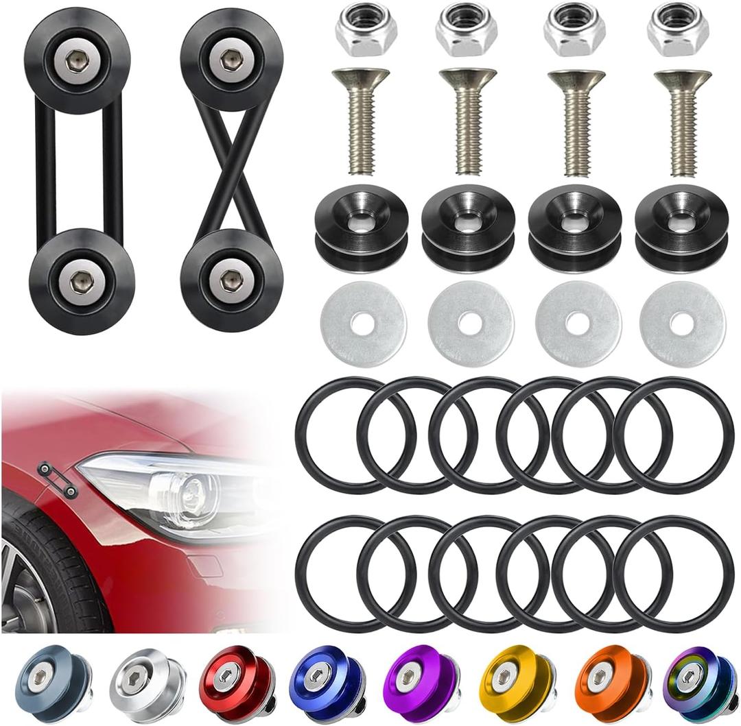 Universal Bumper Clips, Front Rear Bumper Quick Release Kit, Bumper Holders for Cars (4 Black Bumper Quick Release Tabs and 12 Customized O-Rings) (2set)