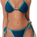 SUUKSESS Women Cheeky Halter String Bikini Sets Sexy Triangle Two Piece Swimsuit (Blue, XL)