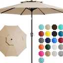 JEAREY 9 ft 2-Tiers Patio Umbrellas Outdoor Table Market Umbrella w/Push Button Tilt/Crank, 8 Sturdy Ribs, UV Protection Waterproof Sunproof(Beige)