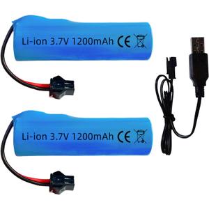 1200mah 3.7V Rechargeable Battery SM-2P Plug with USB Charger for RC Car RC Trucks Toy Robots Bazooka Rocket Bubble Gun Battery Replacement 2 Pack