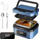 Yofidra Cordless Electric Heated Lunch Box: 6.3 Cups Self Heating Lunch Box with Battery, Timer & Temperature Control, Extra Large Portable Food Warmer for Adults, Men & Women in Office Car Outdoor (Blue)