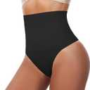 Tummy Control Shapewear Underwear for Women,Seamless High Waist Thong Panties, Compression Faja Body Shaper Shorts (Black, M)