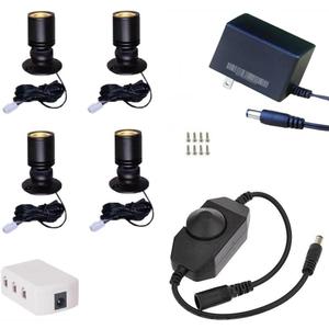 Xking Dimmable LED1.5W 12VDC Mini Spotlight Jewelry Showcase Display Lighting Fixture Black Shell Surface Mount with Online PWM Dimmer(Pack-4, Warm White 3000k)