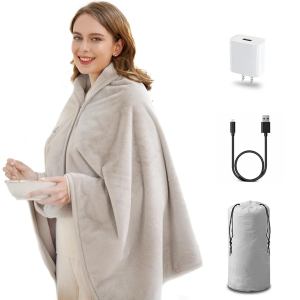 USB Heated Blanket,with USB Charger -Without Battery Pack,Portable Wearable Heated Shawl Throw Blanket for Home & Outdoor,Warm and Soft Cotton, Grey