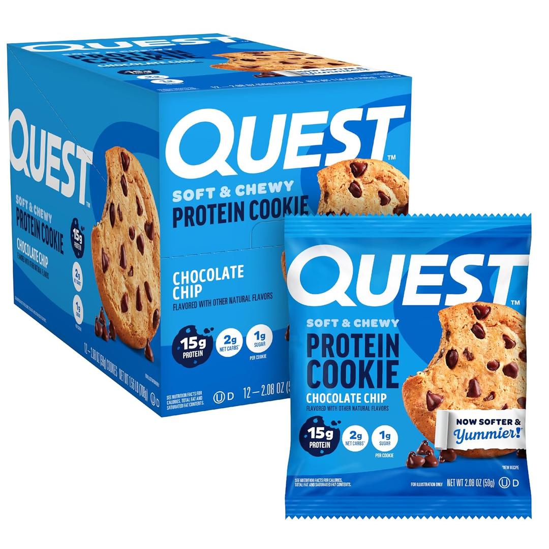 Quest Nutrition Chocolate Chip Protein Cookie, 15g Protein, 1g Sugar, 2g Net Carbs, Keto Friendly, High Protein, Low Carb; 12 Count, BB 11/22/26