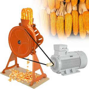 Corn Sheller and Stripper Machine - Hand Crank & Electric Corn on the Cob Remover with Fixed Wooden Base, Sturdy All-in-One Shelling Design