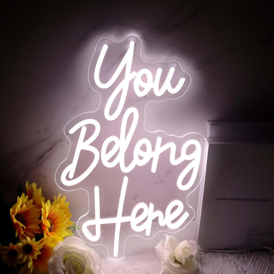 Allball You Belong Here Neon Signs for Wall Decor, Motivational Neon Light USB Dimmable LED Inspirational Neon Light, for Studio Classroom Read Sign Salon Bar Home Party Decor(16.1 * 10.6 In)