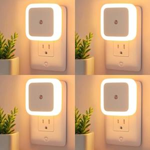 Night Lights Plug into Wall - 4-Pack Dusk to Dawn Sensor Plug in LED Nightlight 3000K Soft White Lighting, Auto-On/Off Lamp for Kids Adults Home Living Room Kitchen Bedroom Bathroom Toilet Hallway