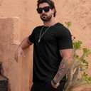 Mens T Shirts Casual Hipster Hip Hop Longline Crewneck Tee Shirts (Black, L)