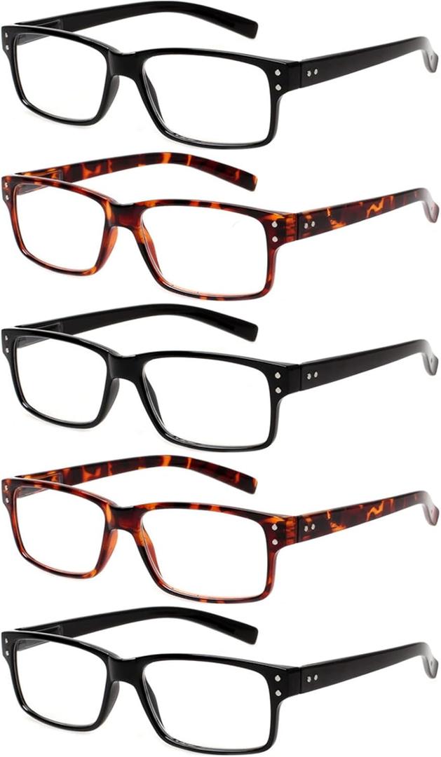 NORPERWIS Reading Glasses 5 Pairs Quality Readers Spring Hinge Glasses for Reading for Men and Women (3 Black 2 Tortoise, 4.50)