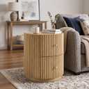 Christopher Knight Home Amano Wooden Round Side Table with Drawer, Bedroom Nightstand with Drawer, Living Room Sofa End Table, Bedside Table, Natural