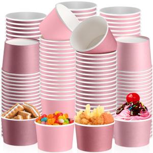 Jingmore Paper Ice Cream Cups 9oz Colored Disposable Dessert Bowls for Hot or Cold Party Food Cups for Birthday Baby Shower Easter Party Supplies(Dusty Pink,60 Pcs)