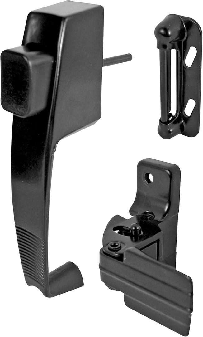 Prime-Line K 5071 Push Button Latch w/ Tie Down, Single Unit, Black  Designed to Accommodate Multiple Surfaces, Complete with Night Lock, Contemporary Design (Single Pack)