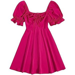 Floerns Women's Summer Drawstring Sweetheart Neck Puff Sleeve A Line Short Dress, Size XL