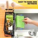 Cisily Kitchen Sink Caddy Organizer with High Brush Holder, Sponge Holder for Sink, 304 Rustproof Stainless Steel, Countertop Soap Dispenser Organizer, Black with Towel Rack, 9.25