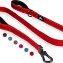 TwoEar 6FT 1IN Strong Red Dog Leash with 2 Padded Handles, Traffic Handle Extra Control, Comfortable Soft Dual Handle, Auto Lock Hook, Reflective Walking Lead for Small Medium and Large Dogs