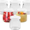 6 Pack 7oz Glass Yogurt Jars with Lids, Reusable Food Grade Glass Containers for Yogurt, Pudding, Jams, Jelly, Desserts, Wedding Party Favors