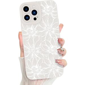 MZELQ for iPhone 12 Pro Max Case, Silicone Floral Flowers Sunflowers Cute Pattern, Camera Protection Soft Slim Phone Cover for Girls Women -White