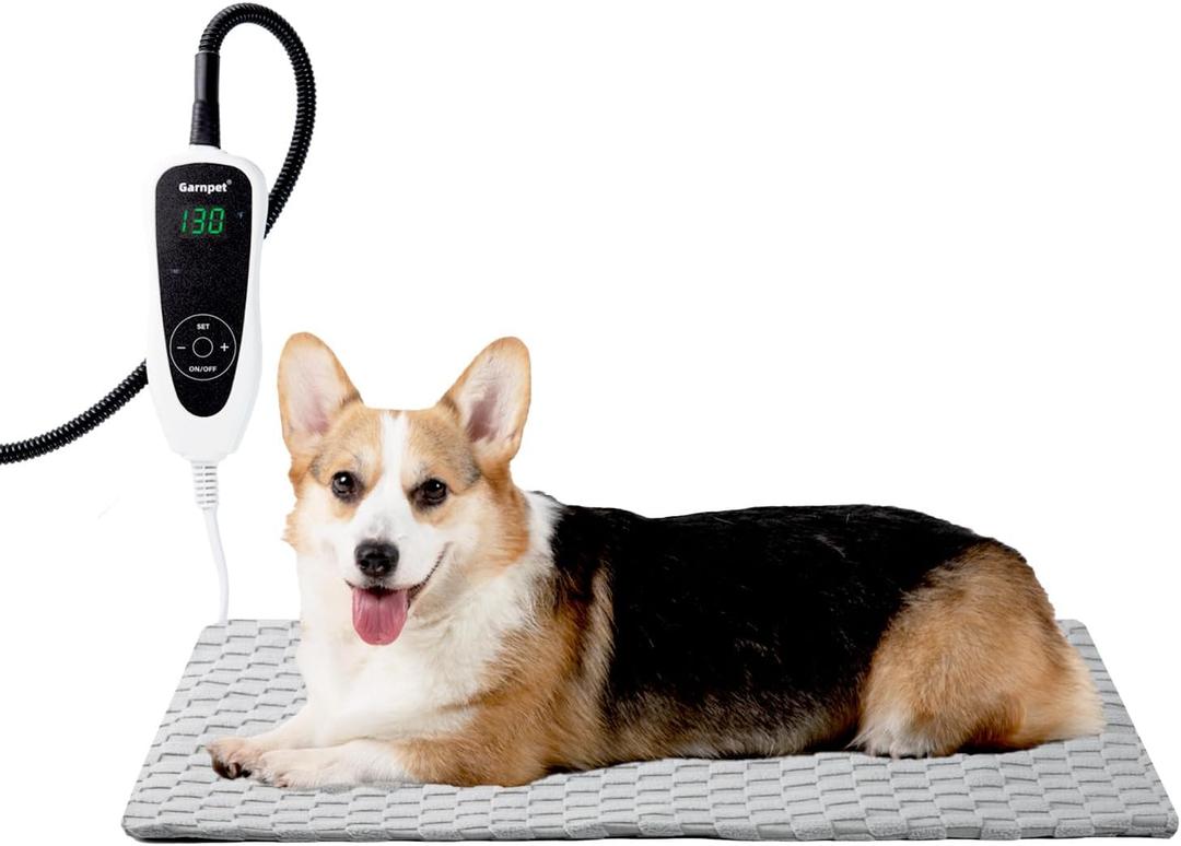 32x20 Inch Dog Heating Pad, Heated Dog Bed Indoor, Heated Cat Bed with Steel-Wrapped Cord, 25-Level Timer & 11-Level Adjustable Temperature Pet Heating Pad (32"L x 20"W x 0.5"Th, Grey)