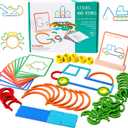 120-Piece Wooden Pattern Blocks Set with Sticks and Rings - Montessori Shape Puzzles for 3-8 Years Old, Ideal Educational Toy for Preschool and Kindergarten Kids