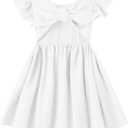 lymanchi Toddler Girls Linen Dress Ruffle Sleeveless Tie Back Halter Kid Baby Casual Dresses (2T, White)