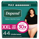 Depend Fresh Protection Adult Diapers, Incontinence & Postpartum Bladder Leak Underwear for Women, Disposable, Maximum, ExtraExtraLarge, Blush, 44 Count (2 Packs of 22)