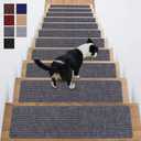 Stair Treads Non-Slip 16 Pack 8"x30" - Carpet Stair Runner for Indoor Wooden Steps with TPE Backing & Anti-Skid Surface, Reusable Adhesive Safety Rug for Kids/Elder/Pet-Friendly - Grey