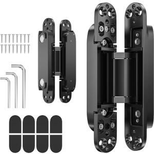 7" 2 pcs Hidden Hinges for Doors Invisible Hinges Concealed Zinc Alloy 180 Degree Swing 3 Way Adjustable Butt Silent Door Hinge 7 x 2.8 x 1 inch (Black
