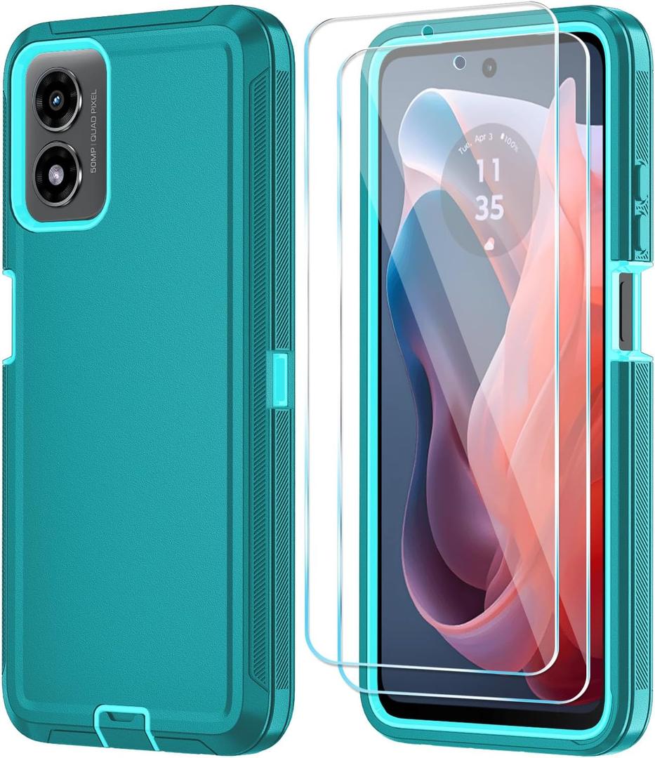 Qinmay Phone Case for Motorola Moto G 5G 2024 Case with HD Screen Protector, Shockproof 3-Layer Cover for Moto G 5G 2024,LakeSkyBlue