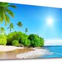 Sunset Ocean Palm Tree Bathroom Wall Art Canvas Print- Long Canvas Artwork Seascape Nature Picture Framed for Home Office Decor 20" x 40"