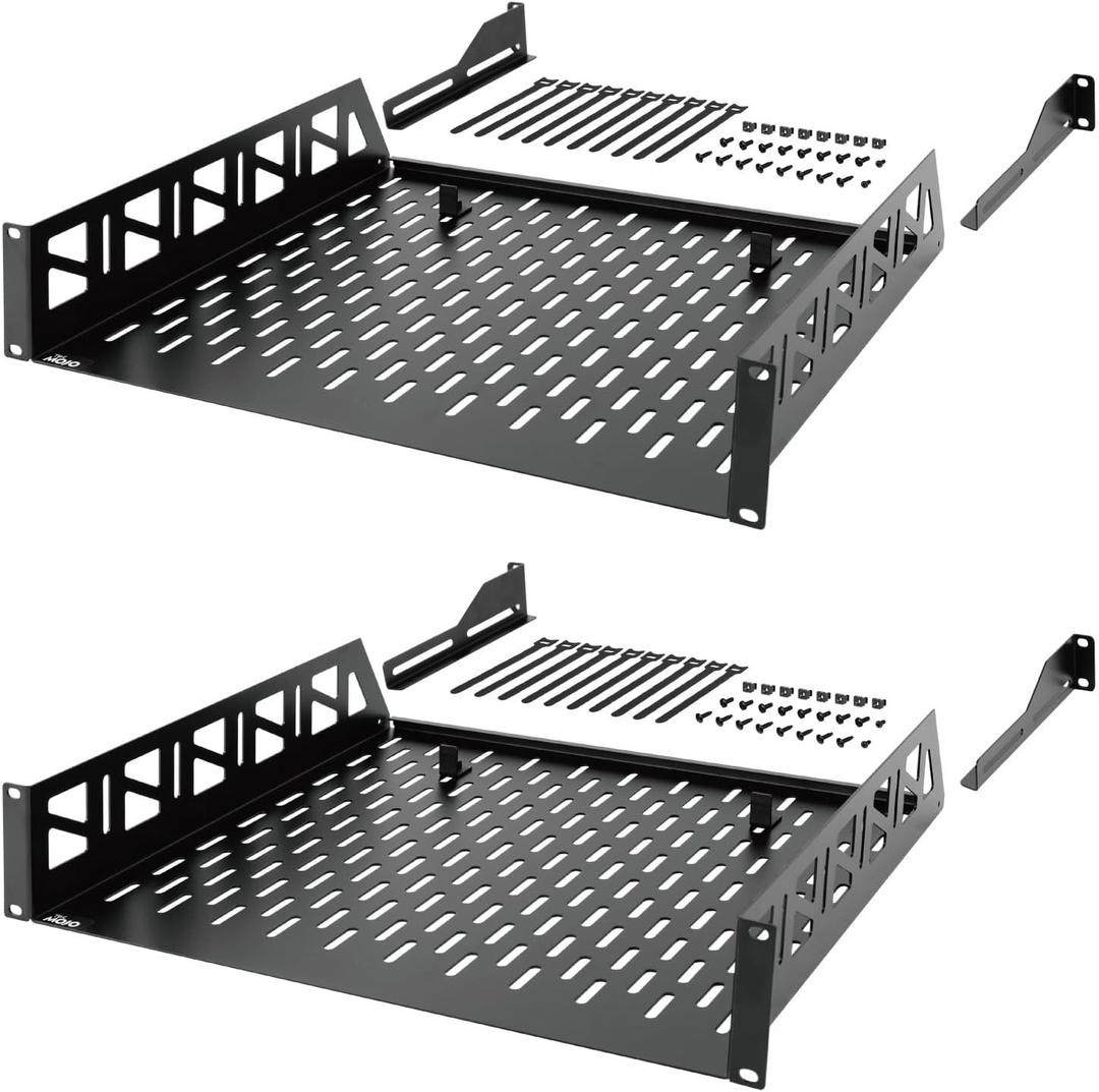 Tecmojo 2U Rack Shelf,19 inch Server Rack Shelf 16 inch Depth,Weight Capacity 110Lbs/50kg,Rack Mount Shelf for 19" Network Racks & Cabinets,with Complete Accessories (2Pack)