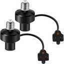 Enhon 2 Pcs 3 in 1 Light Socket Outlet Adapter, E26 Light Socket to Plug Adapter with Extension Cord, 3 Prong Bulb Outlet Converter for Indoor Outdoor Garage, Porch, Patio, Camera, LED Strip (Black)