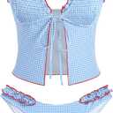 ZAFUL Tankini Swimsuits for Women Smocked Ruffles Tie Front Bowknot Textured High Cut Tanga Tankini Set (Medium, 333-sky Blue)