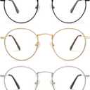 AMOMOMA 2-Pack Retro Round Reading Glasses for Men Women Trendy Blue Light Blocking Computer Readers Metal Frame AM6101 (Shiny Black+Gold)