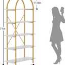 Arbuxzuy Arched Bookshelf 5 Tier Book Shelf, 31.5 Inch Width Industrial Arch Bookcase, Curved Tall Bookshelf with Open Shelves for Home Office, Living Room, Bedroom, Gold