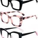 REAVEE Oversized Square Reading Glasses for Women, Blue Light Blocking Large Frame Computer Readers Spring Hinge