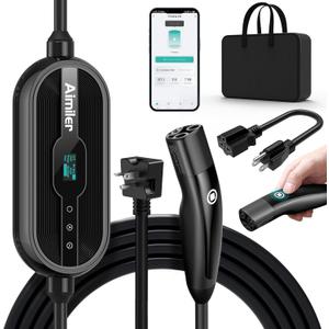 AIMILER Level 1/2 Tesla Charger(WiFi APP/Plug-Play), 16A, 25ft Cable ETL Certified, 240V NEMA 6-20P Plug & 110V 5-15P Adapter, NACS Connector, Portable Electric Car EV Charger (Black)
