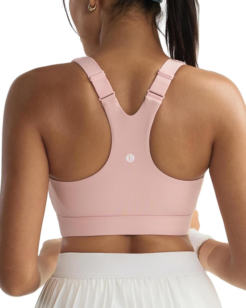 RUNNING GIRL Sports Bra for Women,Adjustable Straps Supportive High Impact Sports Bra with Sewn in Pads (Small, Pink)